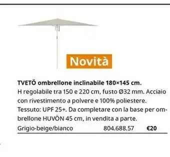IKEA Tveto Ombrellone Inclinabile offerta