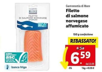 Lidl Gastronomia di Mare Filetto di salmone norvegese affumicato 150 g offerta