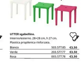 IKEA Utter Sgabellino Bianco 503.577.85 offerta