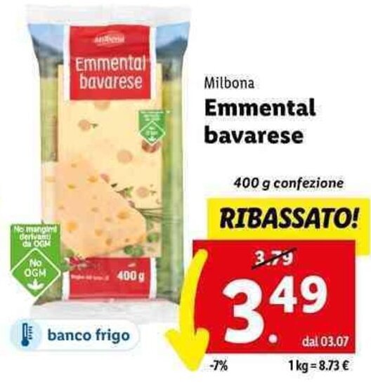 Milbona Emmental bavarese 400 g offerta di Lidl