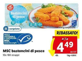 Lidl MSC bastoncini di pesce 10x 180 strappi 900 g offerta