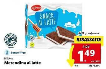 Lidl Milbona Merendina al latte 6x 28 g offerta