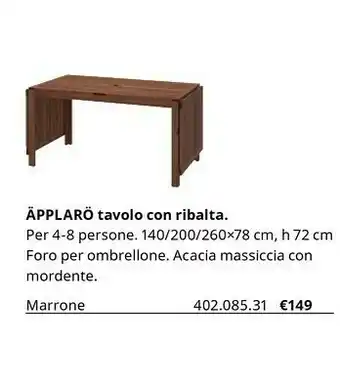 IKEA Àpplarò Tavolo Con Ribalta offerta