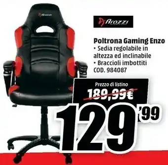 MediaWorld Arozzi Poltrona Gaming Enzo offerta
