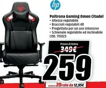 MediaWorld HP Poltrona Gaming Omen Citadel offerta