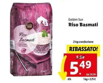 Lidl Golden Sun Riso Basmati 2 kg offerta