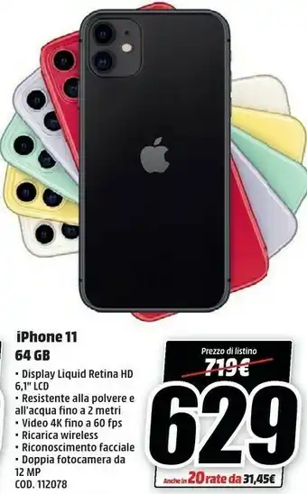 MediaWorld Apple iPhone 11 offerta