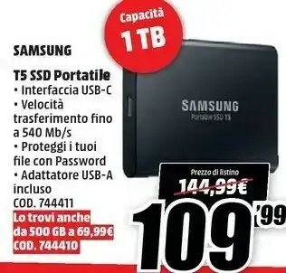 MediaWorld Samsung G T5 Ssd Portatile offerta