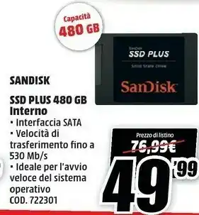 MediaWorld Sandisk Plus Drives Allo Stato Solido 480 GB Serial ATA III SLC offerta