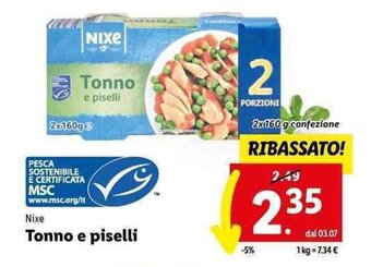 Lidl Nixe Tonno e piselli 2x 160 g offerta