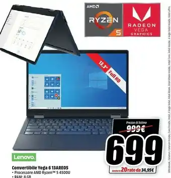 MediaWorld Lenovo Yoga 6 13ARE05 AMD Ryzen 5 8Gb 256 GB SSD AMD Radeon offerta