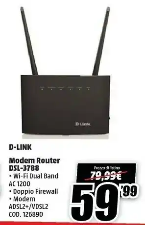 MediaWorld D Link D-Link DSL-3788 Router Wireless Dual-band (2.4 GHz/5 GHz) Gigabit Ethernet Nero offerta