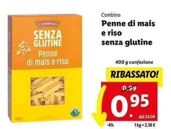 Lidl Combino Penne di mais e riso senza glutine 400 g offerta