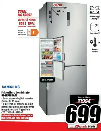 MediaWorld Samsung RL4353FBASL Frigorifero Con Congelatore Libera Installazione 435 L F Acciaio Inossidabile offerta