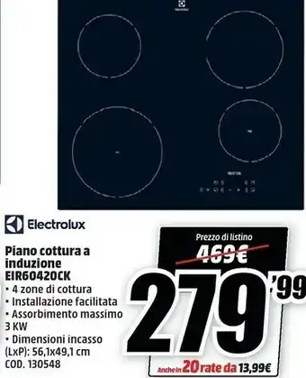 MediaWorld Electrolux EIR60420CK Nero Da Incasso 59 Cm A Induzione 4 Fornello(i) offerta