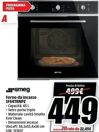MediaWorld Smeg Forno Da Incasso SF64TRNPZ offerta