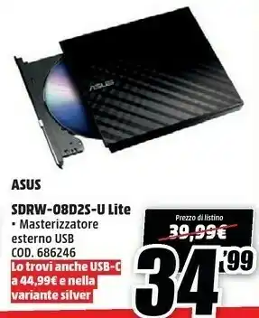 MediaWorld Asus SDRW-08D2S-U LITE Lettore Di Disco Ottico Bianco DVD-RW offerta
