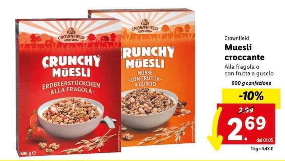 Crownfield Muesli croccante 600 g offerta di Lidl