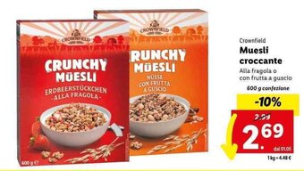 Lidl Crownfield Muesli croccante 600 g offerta