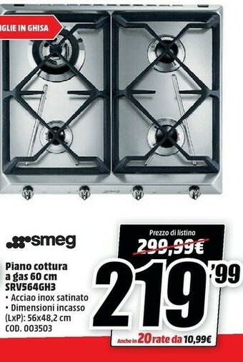 MediaWorld Smeg Piano Cottura A Gas 60 Cm SRV564GH3 offerta