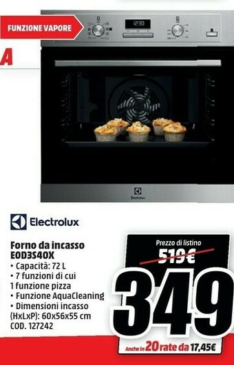 MediaWorld Electrolux EOD3S40X Forno Elettrico 72 L Acciaio Inossidabile A offerta