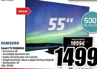 MediaWorld Samsung TV Neo QLED 4K 55” QE55QN90A Smart TV Wi-Fi Titan Black 2021 offerta