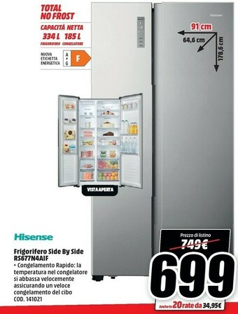 MediaWorld Hisense Frigorifero Side By Side Rs677n4aif offerta