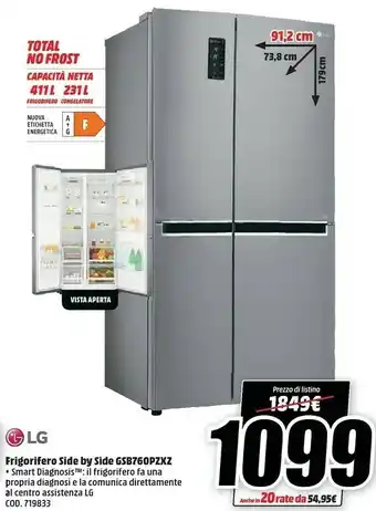 MediaWorld LG Frigorifero Side By Side Gsb760pzxz offerta