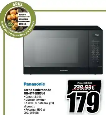 MediaWorld Panasonic NN-GT46 , Microonde Grill, 31 Lt, 24 Programmi Automatici, Inverter offerta