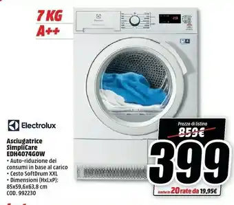 MediaWorld Electrolux Electrolux Asciugatrice 7 kg A++ offerta