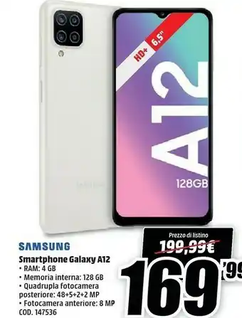MediaWorld Samsung Smartphone Galaxy A12 offerta