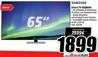MediaWorld Samsung Smart Tv 65qn85a offerta
