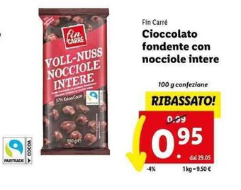 Lidl Fin Carré Cioccolato fondente con nocciole intere 100 g offerta