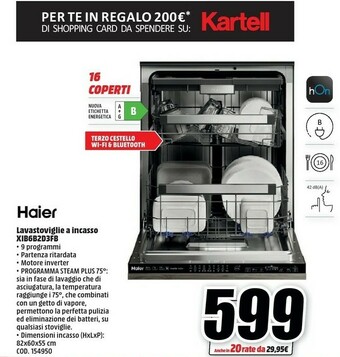 MediaWorld Haier Lavastoviglie A Incasso XIB6B2D3FB offerta