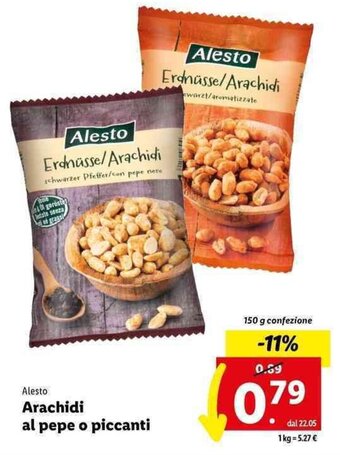 Lidl Alesto Arachidi al pepe o piccanti 150 g offerta