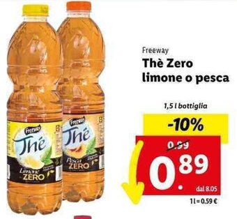 Lidl Freeway Thè Zero limone o pesca 1,5 l bottiglia offerta
