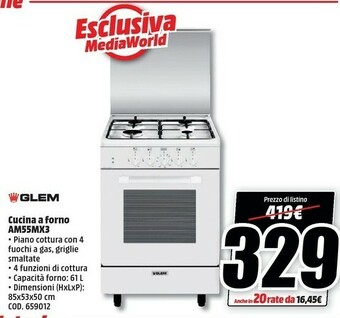 MediaWorld Glem Cucina A Forno AM55MX3 offerta