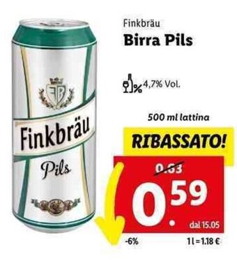 Lidl Finkbräu Birra Pils 500 ml offerta