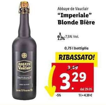 Lidl Abbaye de Vauclair "Imperiale" Blonde Bière 0,75 l offerta