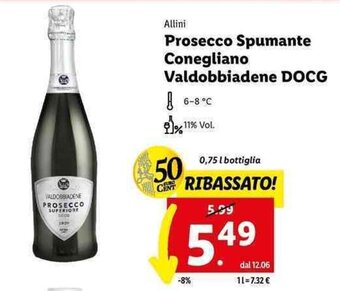 Lidl Allini Prosecco Spumante Conegliano Valdobbiadene DOCG 0,75 l offerta
