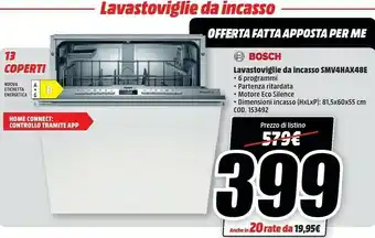 MediaWorld Bosch Serie 4 SMV4HAX48E Lavastoviglie A Scomparsa Totale 13 Coperti A++ offerta