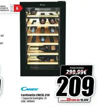 MediaWorld Candy DiVino CWCEL 210 Libera Installazione Nero 21 Bottiglia/bottiglie offerta