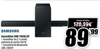 MediaWorld Samsung HW-T420 2.1 Canali 150 W Nero offerta