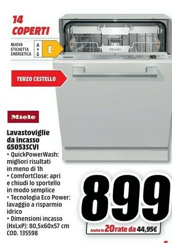 MediaWorld Miele Lavastoviglie Da Incasso G5053SCVI offerta
