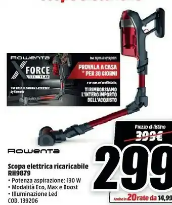 MediaWorld Rowenta X-Force RH9679 Scopa Elettrica Senza Sacchetto 0,55 L Grigio, Rosso offerta