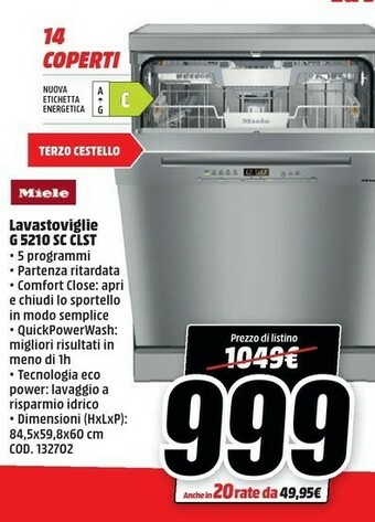 MediaWorld Miele Lavastoviglie G 5210 SC CLST offerta