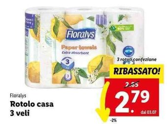 Lidl Floralys Rotolo casa 3 veli offerta