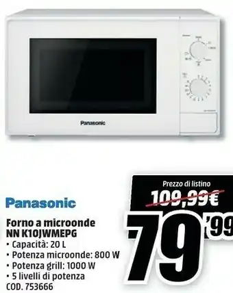 MediaWorld Panasonic Forno A Microonde Nn K1ojwmepg offerta
