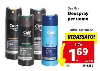 Lidl Cien Men Deospray per uomo 200 ml offerta