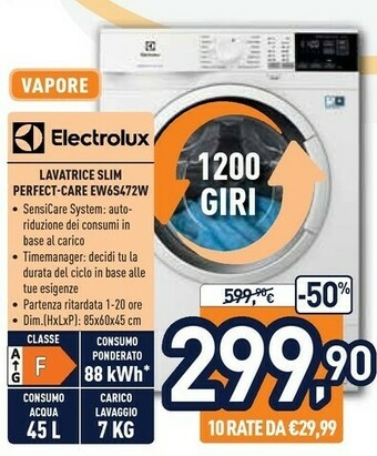 Unieuro Electrolux EW6S472W Lavatrice Libera Installazione Caricamento Frontale Bianco 7 Kg 1200 Giri/min A+++ offerta